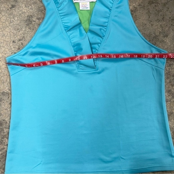 GRETCHEN SCOTT Womens Goddess XXL Jersey Sleeveless Ruffle Neck Top Turquoise - Picture 6 of 10